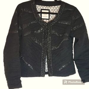 Malvin Women Of Hamburg Black Sequin beaded detail cotton Quilted Jacket…